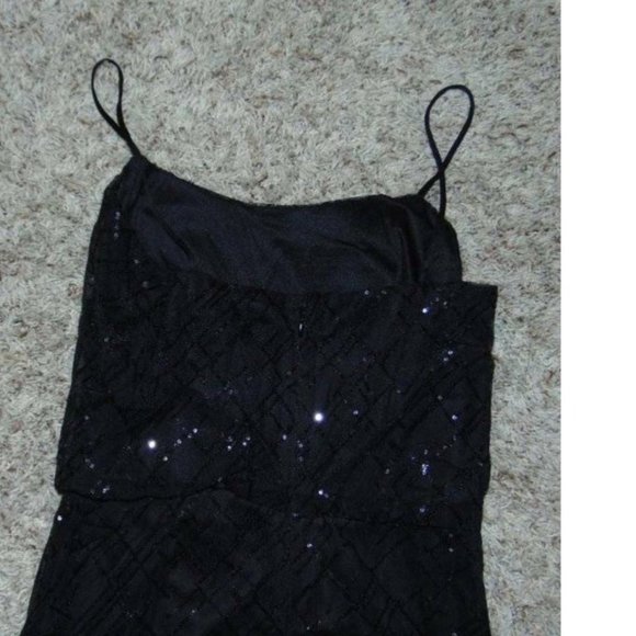 Womens Formal Dress Maxi Chaps Black 2 Chiffon Sequined Spaghetti Strap Party - Picture 6 of 8